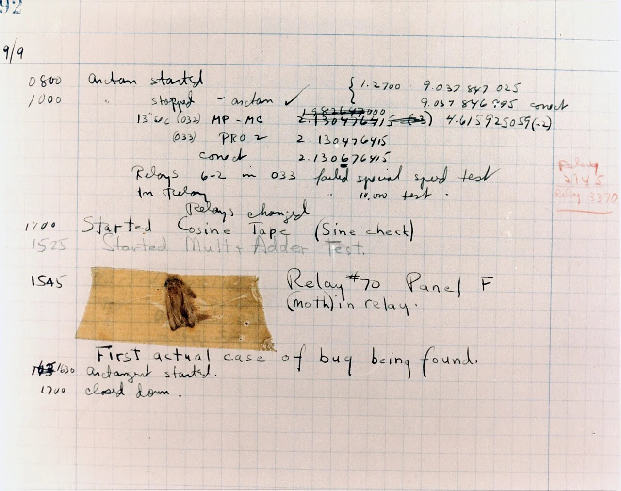 The first computer bug was a real moth